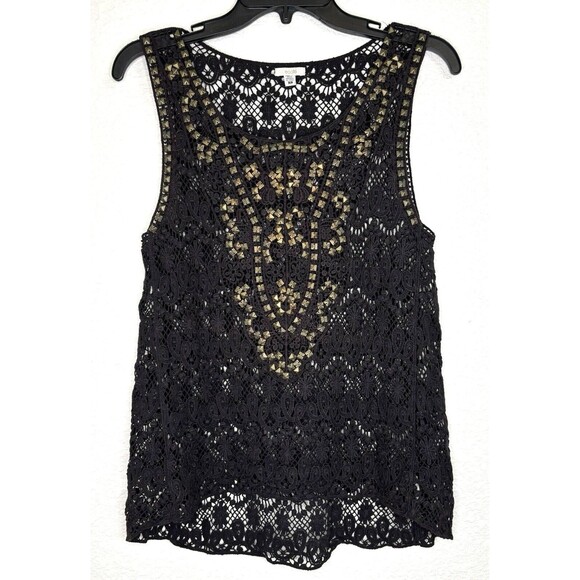 Ecote Urban Outfitters Women's Black Tank Top Cami Crochet Lace Studded Boho XS - Picture 3 of 9